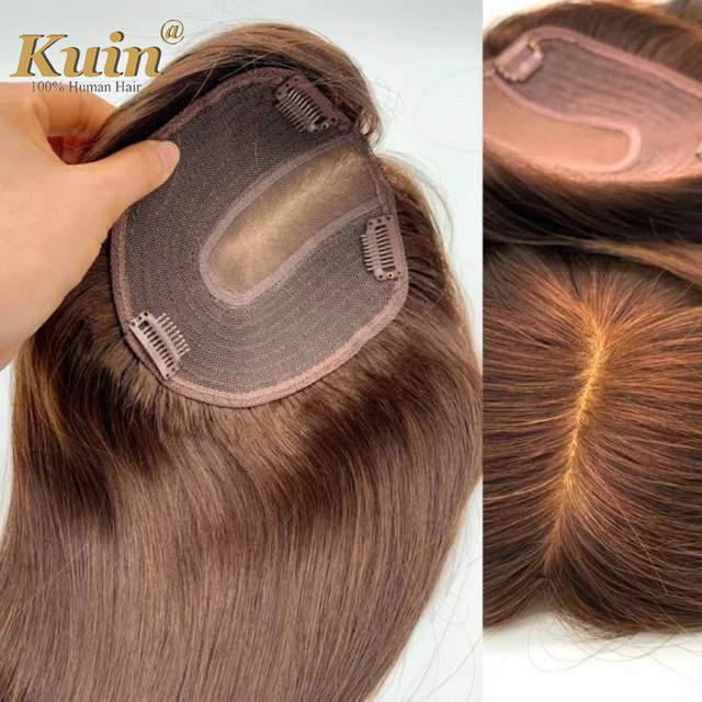 kuin Toupet Seide Basis Topper Clip, Echthaar Perücke mit Pony, glattes Haar, Damen - Bild 1