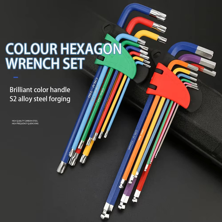PINTUDY Inbusschlüssel-Set aus gehärtetem S2-Stahl mit Schnellverschluss-Adapter und Kugel- sowie Pflaumenblütenköpfen, Multicolor, Größen: 1,5 mm, 2 mm, 2,5 mm, 3 mm, 4 mm, 5 mm, 6 mm, 8 mm, 10 mm - Bild 2