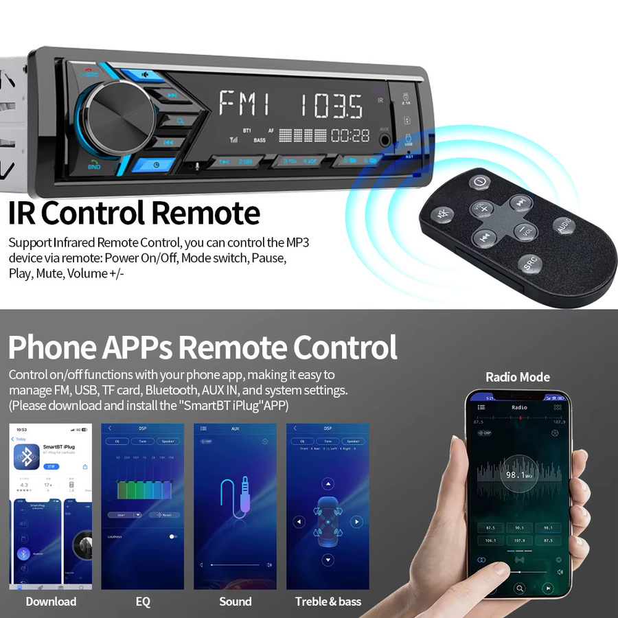AKAMATE Universal Auto Radio mit Bluetooth, MP3, AUX, USB, TF-Karte und FM Radio in Schwarz - Bild 4
