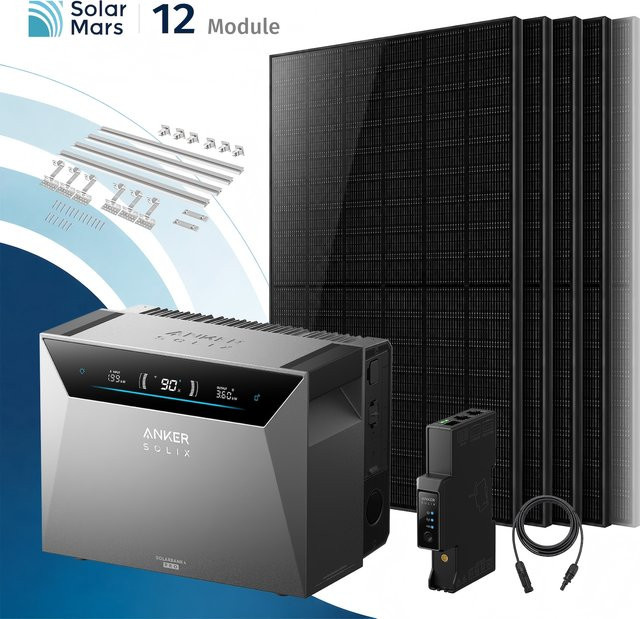 SolarMars 6000W Balkonkraftwerk mit Anker SOLIX Solarbank 4 E5000 Pro Speicher 5kWh und Ziegeldachhalterung in Grau - Bild 1