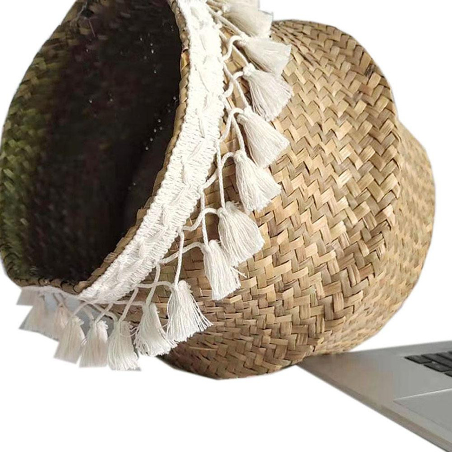 TOMTOP JMS Aufbewahrungskorb aus natürlichem gewebtem Stroh, faltbarer Pflanzenkorb, Grau - Bild 3