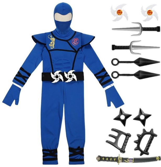 Schwarz-Blaues Ninja-Kostüm mit Maske, Fantasy, Unisex - Bild 1
