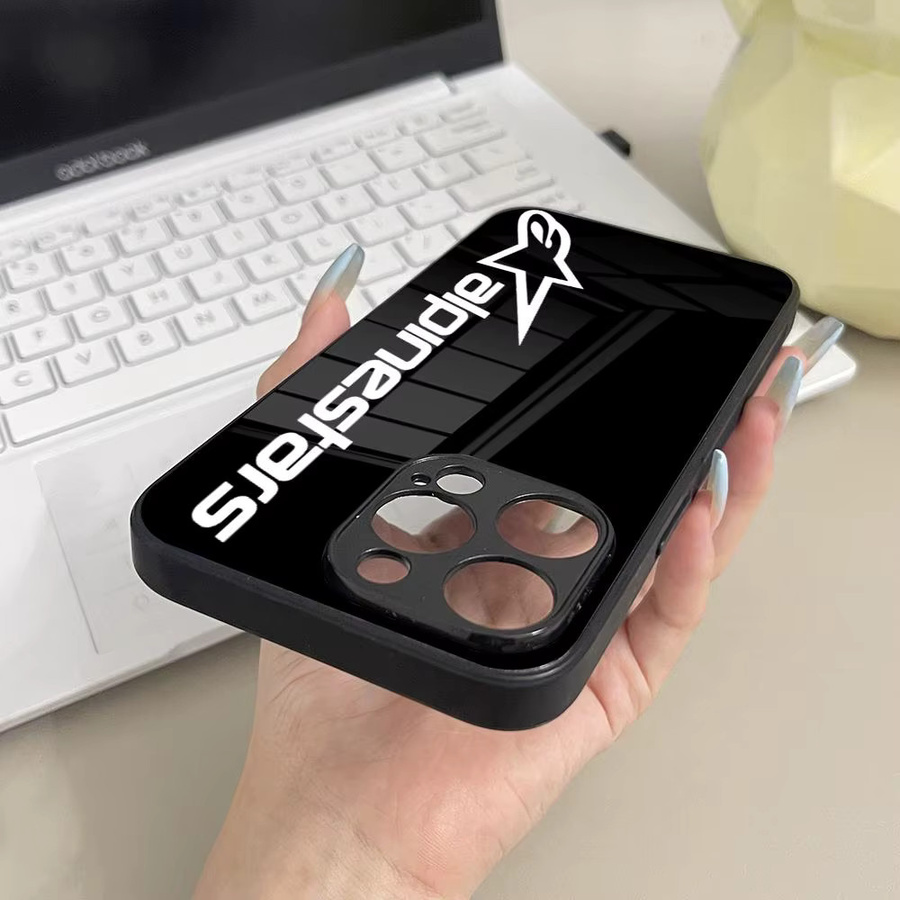 Rastar S-Alp-inestar-S-es Logo Handyhülle aus Glas für Samsung S25 S26 S24 S23 Ultra und iPhone 17 16 15 14 13 Pro Max Plus in Schwarz - Bild 2