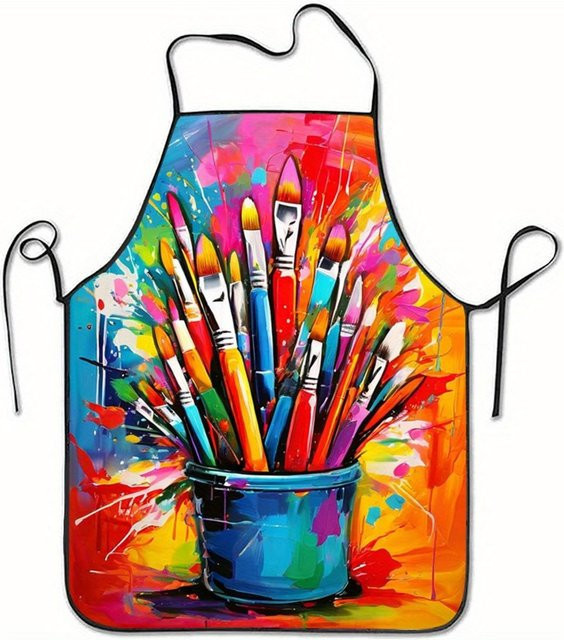 JF Giftore Schürze mit Pinsel-Design aus Leinenmischung, Mehrfarbig, B/H: 38 x 47 cm - Bild 1