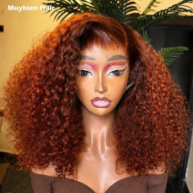 Muybien Hair Lace-Front-Perücke, Echthaar, Jerry Curly, Ingwer-Orange - Bild 1