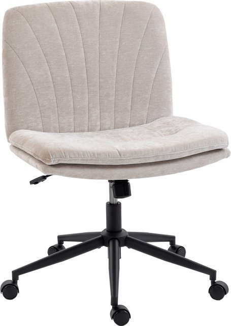 HOMCOM Homeoffice Schreibtischstuhl in Leinenoptik mit Wippfunktion und Höhenverstellung, Drehstuhl in Beige für Arbeitszimmer und Schlafzimmer, Aosom - Bild 1