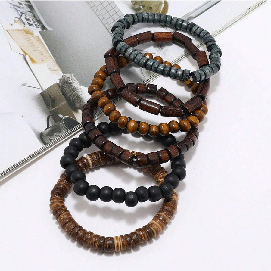 Armband Leder, Holzperlen, Bunt, Herren - Bild 3