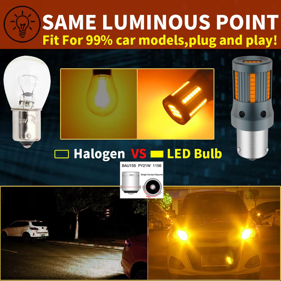 Neallor 2 Stück PY21W BAU15S 1156 LED Blinkerbirnen mit integriertem Canbus Widerstand, Fehlerfrei, Orange Bernstein - Bild 5