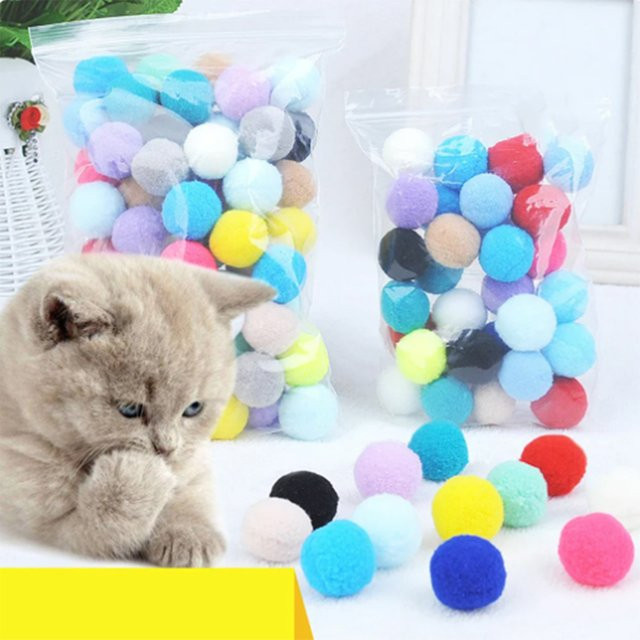 booteely Katzenspielzeug, Dehnbare Plüschbälle, Bunte Interaktive Katzen-Pompons, 50/100 Stück - Bild 1