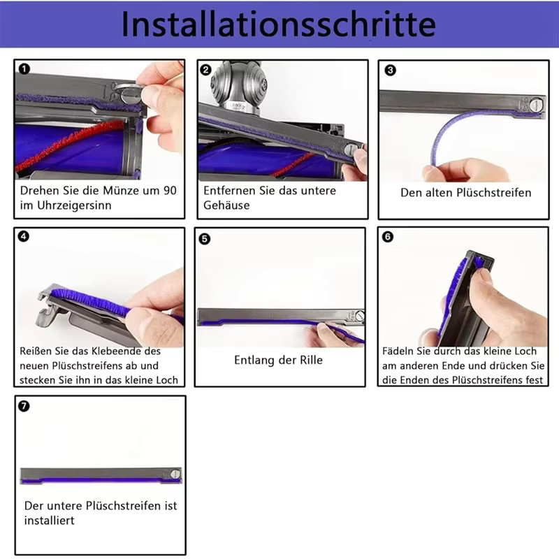 Dyson Soft Roller Ersatzteil Set mit weichen Plüschstreifen für V6 V7 V8 V10 V11 V15 Staubsauger - Bild 2