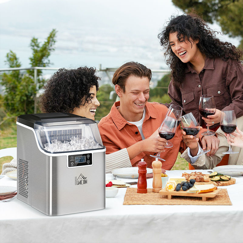 HOMCOM Eiswürfelautomat aus Edelstahl mit 2,3 l Wassertank und automatischem Reinigungsprogramm, Silber, B: 25,2 cm, T: 36,0 cm, H: 37,1 cm - Bild 2