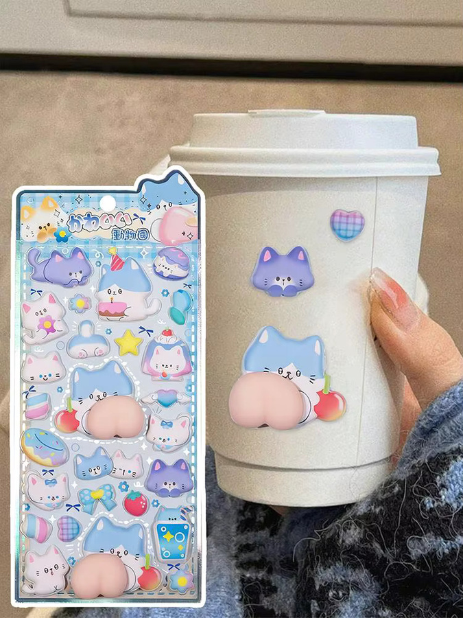 Dekorative 3D-Aufkleber mit Cartoon-Häschen und Katzen-Motiven in Multicolour für Laptops und Scrapbooking - Bild 2