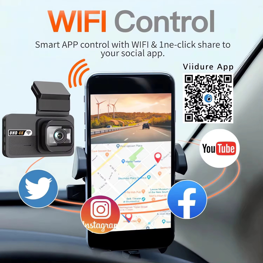 Dual Dash Cam mit 4K UHD und 2,5K Auflösung, WIFI, ADAS, GPS und AI Fahrerunterstützung, Black Box Video Recorder in Schwarz - Bild 4