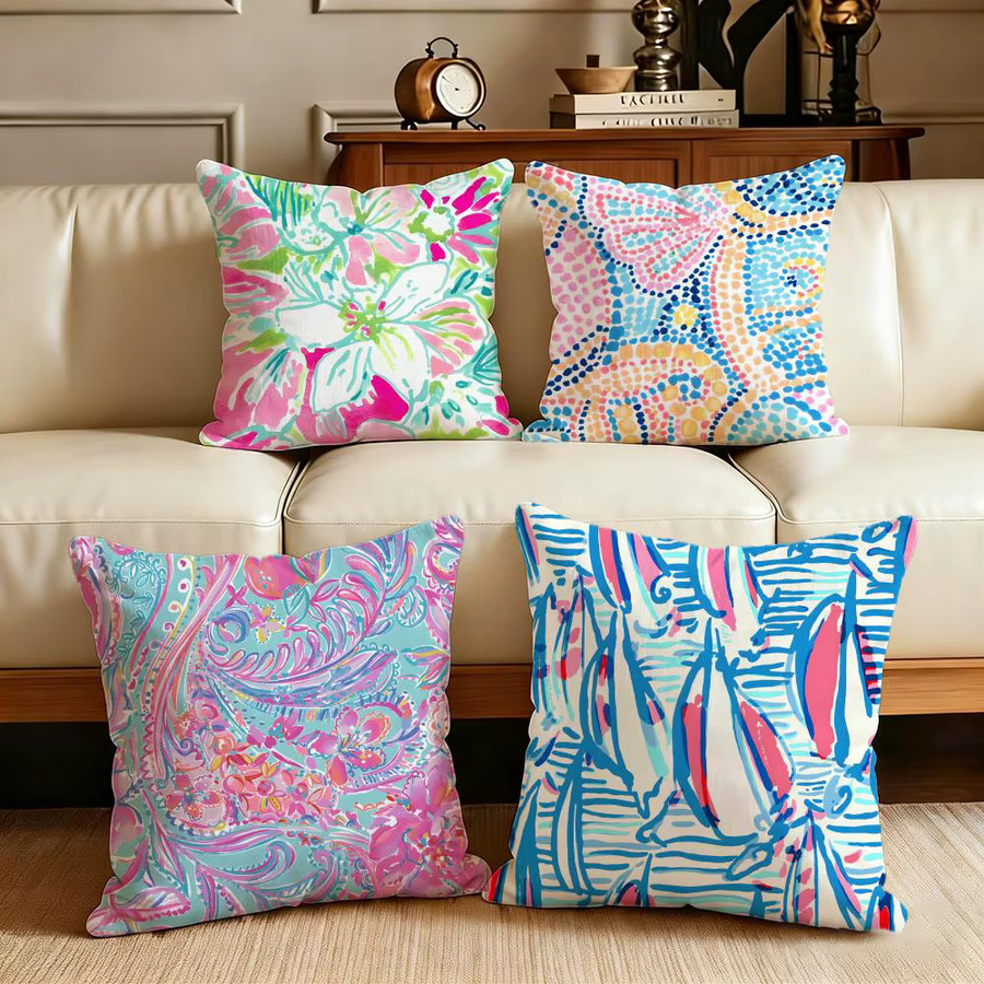 L-Lilly Decor P-Pulitzer Kissenbezug-Set, 4-teilig, Floral Boho Design, Weiß/Mehrfarbig, B/T/H: 50 x 50 x 50 cm, 45 x 45 x 45 cm und 40 x 40 x 40 cm - Bild 2