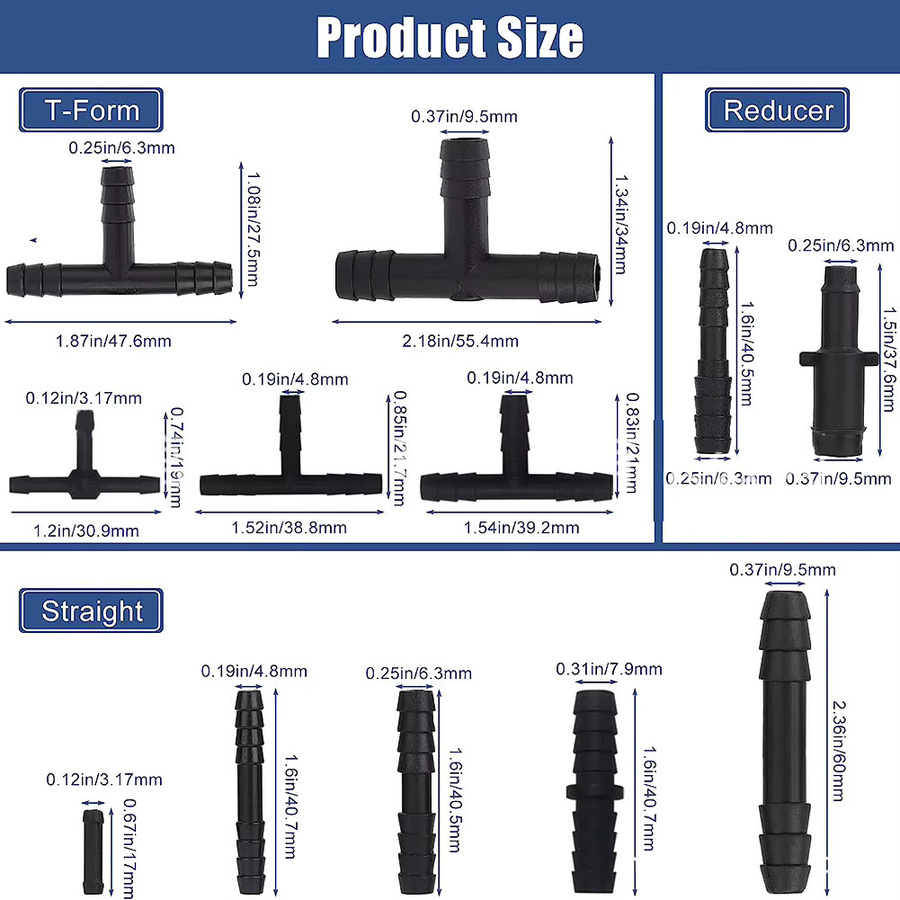 VIBRATITE Schlauch Anschluss Sortiment aus Kunststoff in Schwarz für Kühlsysteme, Kraftstoffsysteme und Gartengeräte mit Reduzierern, T-Stücken und geraden Anschlüssen - Bild 3