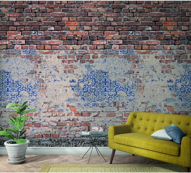 Marburg Vliestapete Smart Art Easy Steinoptik Ziegelstein Rot-Blau B: 159 cm x H: 270 cm - Bild 1