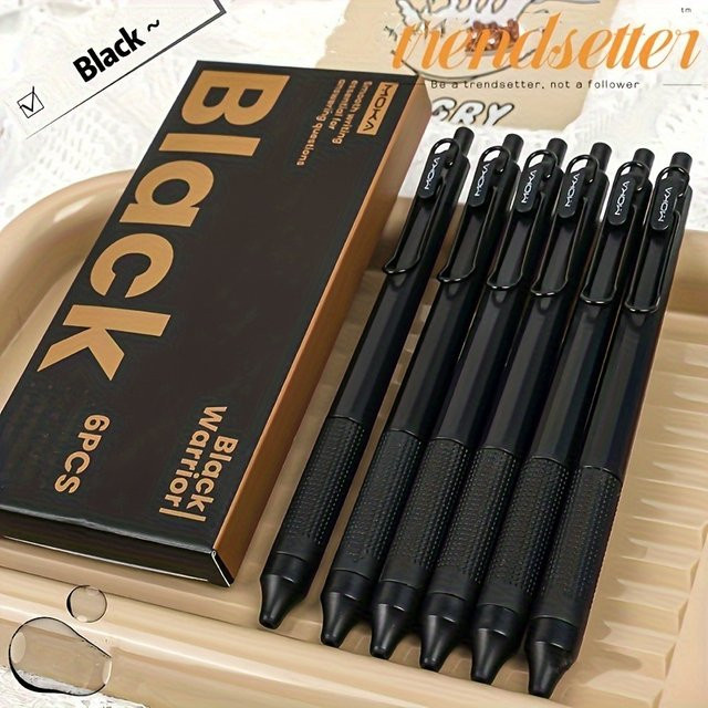 6er-Pack Gelstifte mit feiner Spitze 0,5 mm, schwarze Tinte, verschmierfrei und ideal für Journaling und Notizen - Bild 1