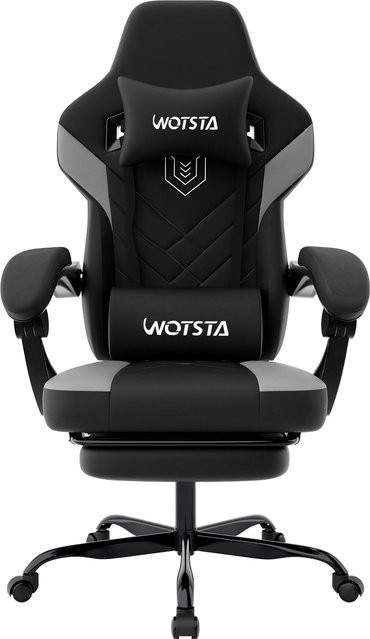 Ergonomischer SUKIDA Gaming-Stuhl in Schwarz-Grau mit Fußstütze, Kopfstütze und Lendenkissen aus Kunstleder - Bild 1