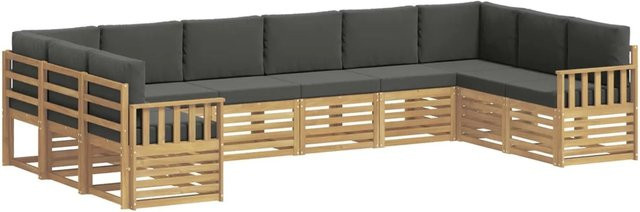 vidaXL Outdoor-Sofagarnitur 7-teilig in L-Form aus Akazienholz mit Polsterung in Anthrazit und Weiß - Bild 1
