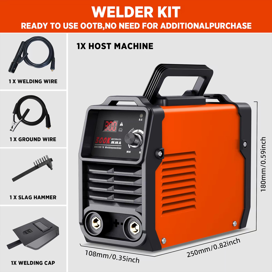 Podofo MMA300 Tragbares Elektrisches Schweißgerät mit IGBT Inverter und Digitalanzeige, Orange, B/T/H: 25,0 x 18,0 x 10,8 cm - Bild 3