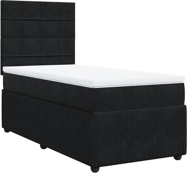vidaXL Boxspringbett mit Matratze in Schwarz aus Samt, Hybrid-Modell mit Taschenfederkern, Breite: 80 cm, Tiefe: 200 cm - Bild 1