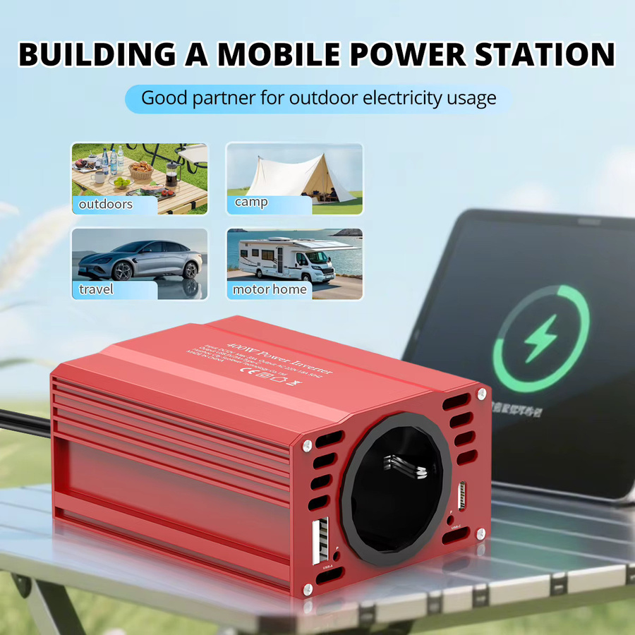TATALIKEN Wechselrichter 12 V auf 220 V mit 500 W und 1500 W Spitzenleistung in Rot für Wohnwagen, Solarsysteme und Notstromversorgung - Bild 2