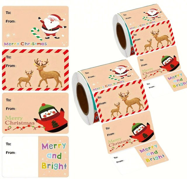 500 Stück beschreibbare Weihnachtsgeschenk-Etikettenaufkleber in Mehrfarben, selbstklebende Mehrzweck-Feiertagsdekorationsetiketten aus Papier, Breite: 5,08 cm, Höhe: 3,81 cm - Bild 1