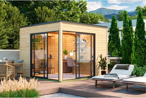 Blockbohlenhaus Lasita Palermo Gartenhaus mit Flachdach naturbelassen braun B/H/T: 300 x 239,4 x 300 cm - Bild 1