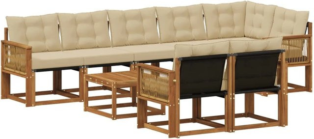 vidaXL Outdoor-Sofagarnitur aus Akazienholz mit 9 Textilene-Kissen in Natur und Beige - Bild 1