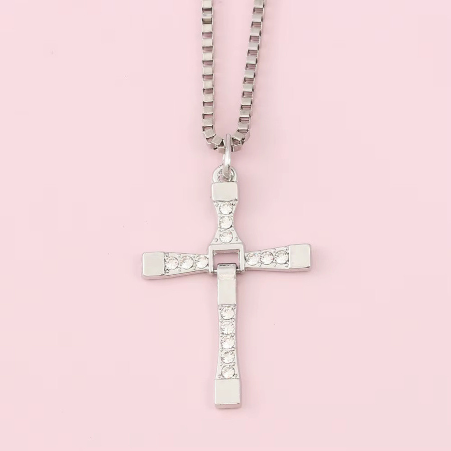 Halskette mit Kreuz-Anhänger, Silber, Kristall, Herren - Bild 4
