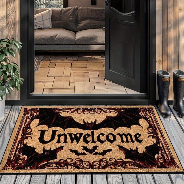 VIKAMA Halloween Fledermaus Fußmatte Unwelcome Dark Series, rutschfeste und wetterfeste Bodenmatte für Outdoor und Heimdekoration, B/T: 60 x 40 cm, Multicolor - Bild 1