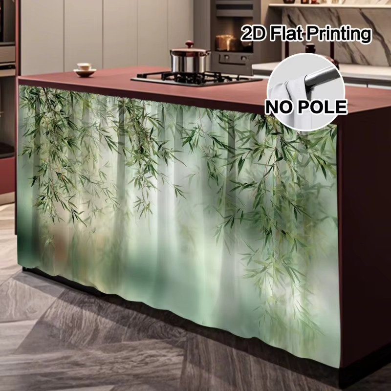 VIKAMA Schrankvorhang mit Bambusblatt-Motiv in Grün, staubdichter halber Vorhang für Küche, Badezimmer und Kleiderschrank - Bild 4