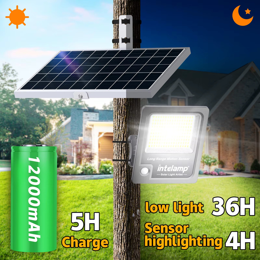 intelamp Solar-Flutlicht für den Außenbereich mit 12000 mAh Akku, Schwarz, mit großem Solarpanel und 5 m Kabel für Garten und Hof - Bild 4
