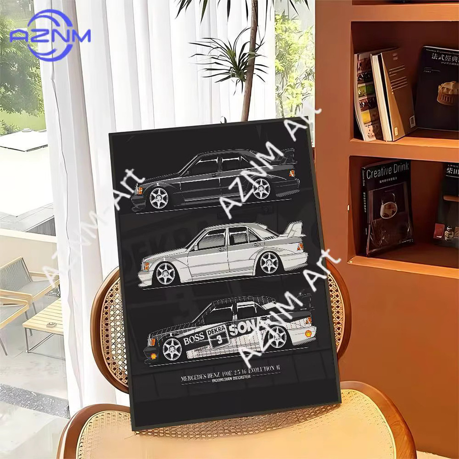Mercedes Benz 190 E Wandaufkleber aus Papier in Weiß für dein Zimmer, Bar oder Café - Bild 5