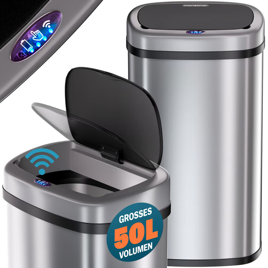 MONZANA Sensor Mülleimer aus Edelstahl in Silber, 50l - Bild 2