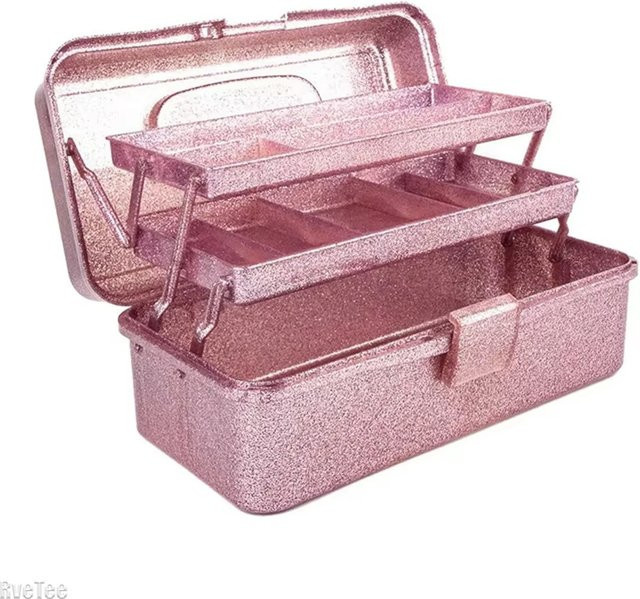 RveTee Bastelwerkzeug-Aufbewahrungsbox in Glitzerrosa, 3-lagige stapelbare Nähbox und Organizer für Kunstbedarf - Bild 1