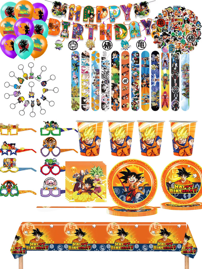 Bandai Dragon Ball Goku Partyzubehör Set in Multicolor mit Papptellern, Aufklebern, Armbändern und Geschenktüten - Bild 3