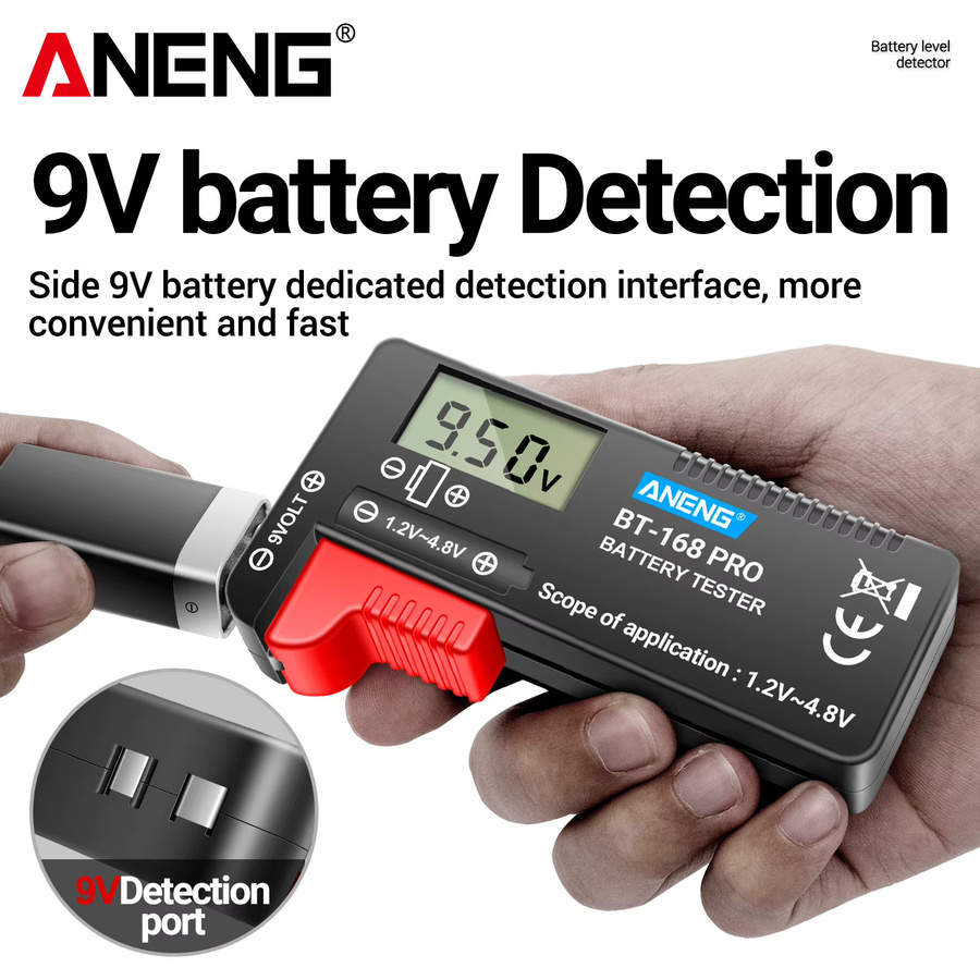 ANENG BT-168 PRO Taschen-LCD-Digital-Batterietester in Schwarz für AA, AAA, 9V und Knopfzellen - Bild 3
