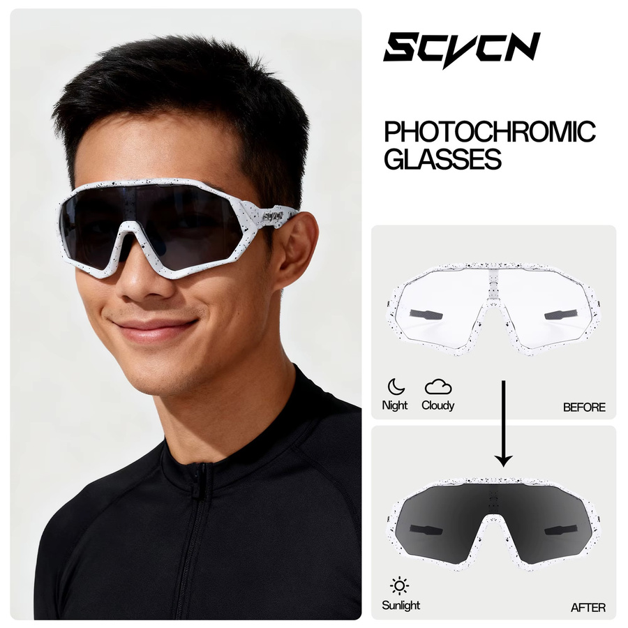 SCVCN Photochrome Sonnenbrille, Sport-Radbrille, Vollrand, Schwarz, Herren - Bild 3