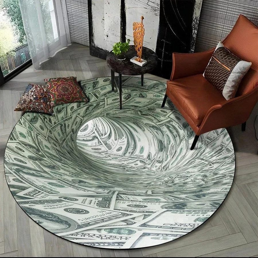 Runder Teppich Karpetti mit 3D Illusion Dollar Euro Geldmuster, rutschfest und waschbar, Durchmesser: 40 cm - Bild 1