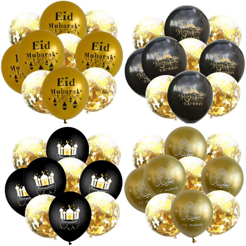 LQZZY Eid Mubarak Latex Ballons Set, 10 Stück, Weiß und Gold, Ramadan Kareem Dekoration für islamische Feste - Bild 3