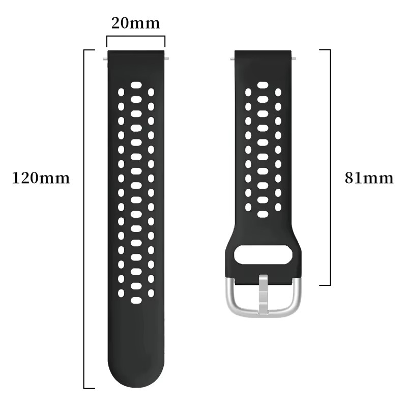 Uhrenarmband Silikon, 20 mm, Schwarz, Unisex - Bild 4