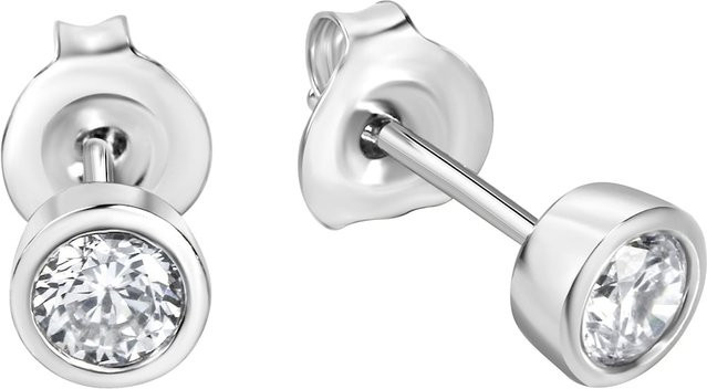 Zeeme Ohrstecker 925 Silber, rhodiniert, Zirkonia, Damen, 4mm - Bild 1