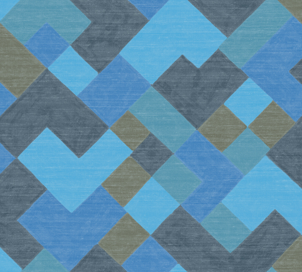 Élitis Tapete Twill VP 1035 44 in Blau mit geometrischem Abstract-Design im Mid-Century-Stil aus Vinyl - Bild 1