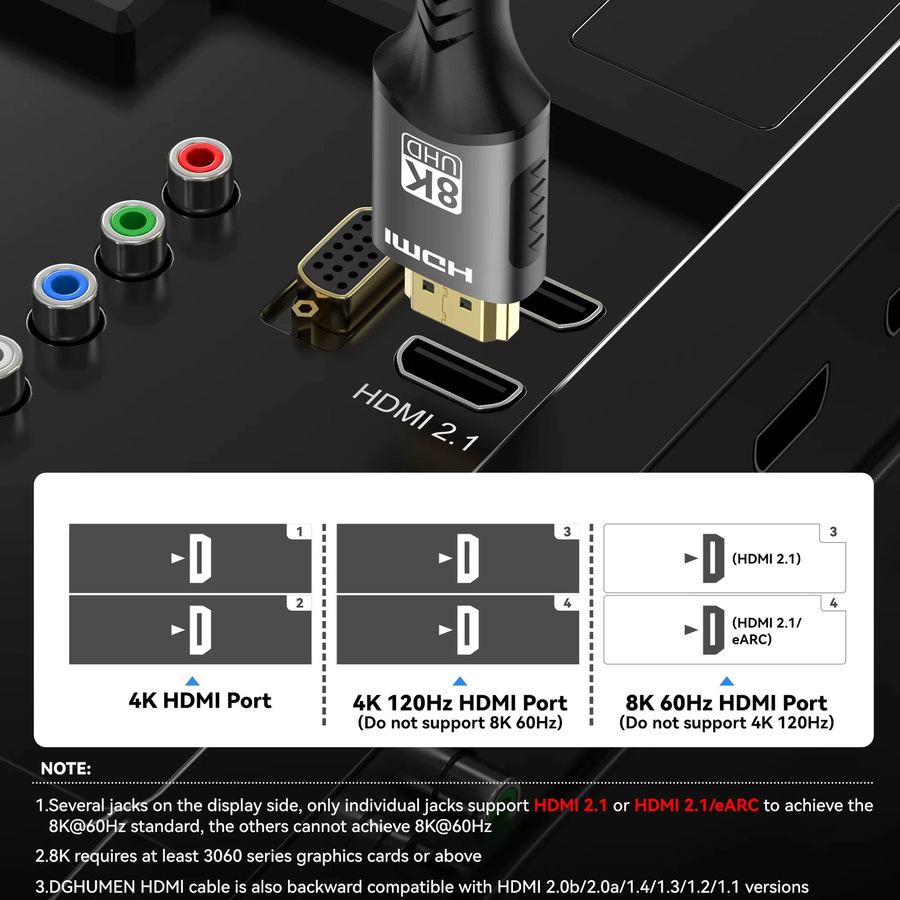 VAORLO HDMI 2.1 Kabel Ultra High Speed für 8K@60Hz und 4K@120Hz, 48 Gbit/s, ARC, HDCP, HDR, Schwarz - Bild 5