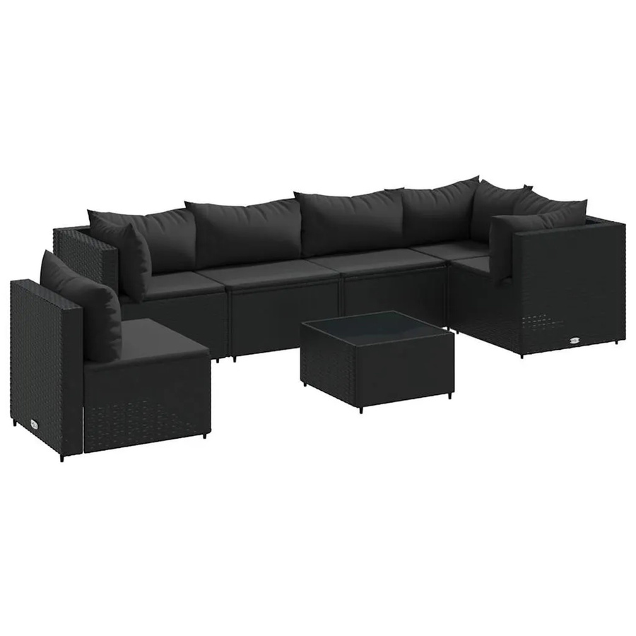 vidaXL 7-tlg Garten-Lounge-Set in L-Form aus schwarzem PE-Rattan mit Kissen und Couchtisch - Bild 2
