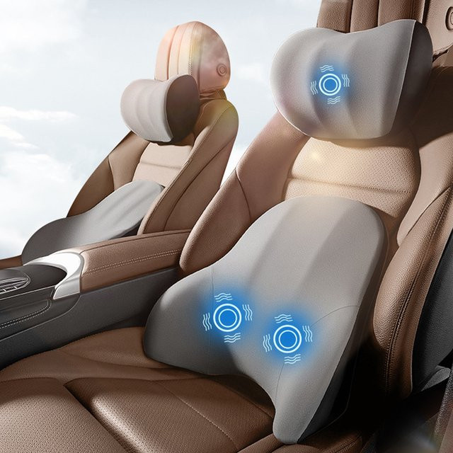 LIVIAUTOLIFE Elektrisches Massagekissen für Auto mit Lenden- und Kopfstützenfunktion in Grau - Bild 1