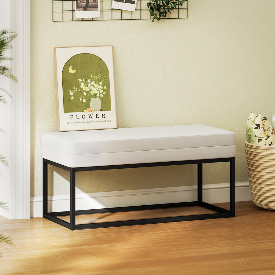 HOMCOM Eingangsbank Modern und Minimalistisch aus Samteffekt mit verstellbaren Füßen, Gepolsterte Bettbank aus Samt und Stahl, B/T/H: 94 x 42 x 44 cm, Creme - Bild 2