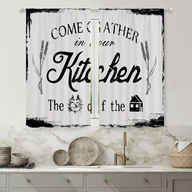 Yiran Furniture Retro Vorhänge mit handbemaltem Geschirr-Print, hochverdunkelnd und hitzebeständig, 2er-Set, Farbe: Weiß, B: 100 cm, H: 130 cm - Bild 1
