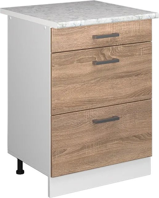 Vicco Küchenunterschrank R-Line mit Schubladen in Weiß Sonoma und Marmor-Arbeitsplatte, Breite: 60 cm - Bild 2